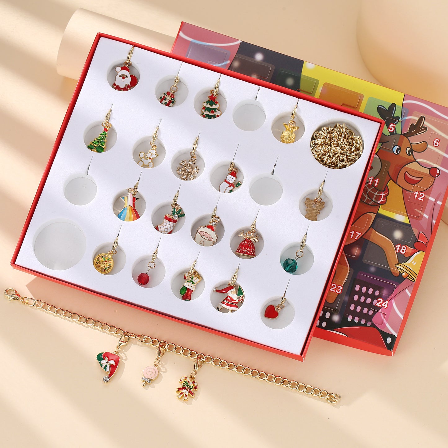 Christmas Advent Calendar Christmas Themed DIY Charm Jewelry Bracelet Necklace Making Kit for Girls