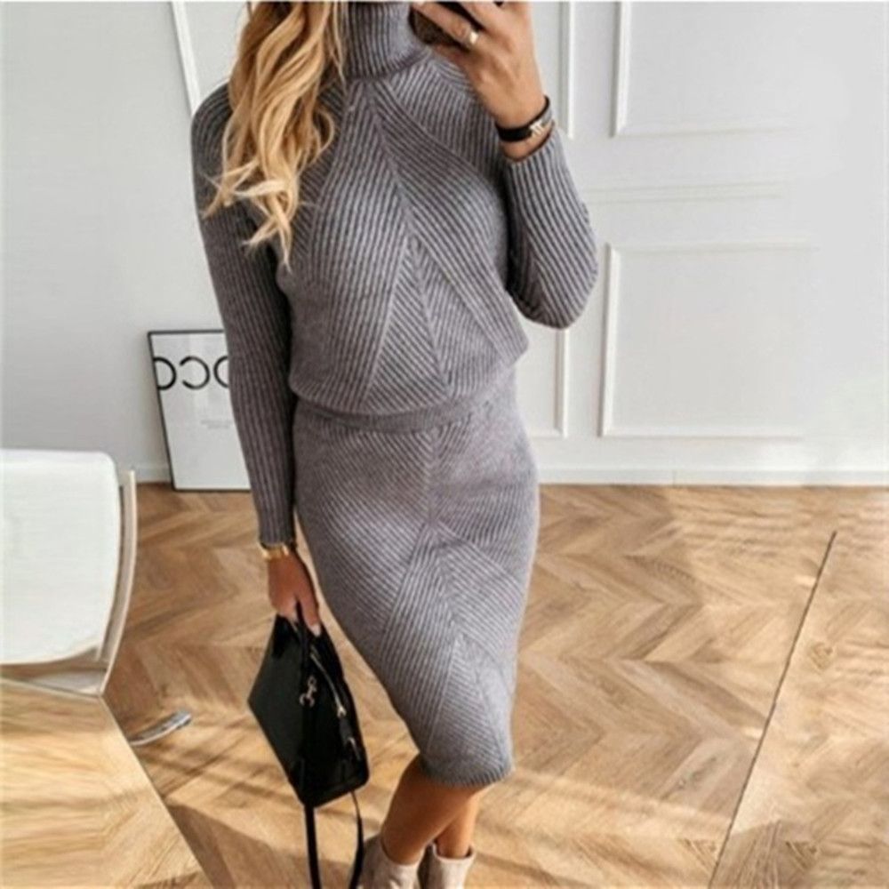 European And American Turtleneck Knitted Pullover Sweater Slim Fit Warm Skirt