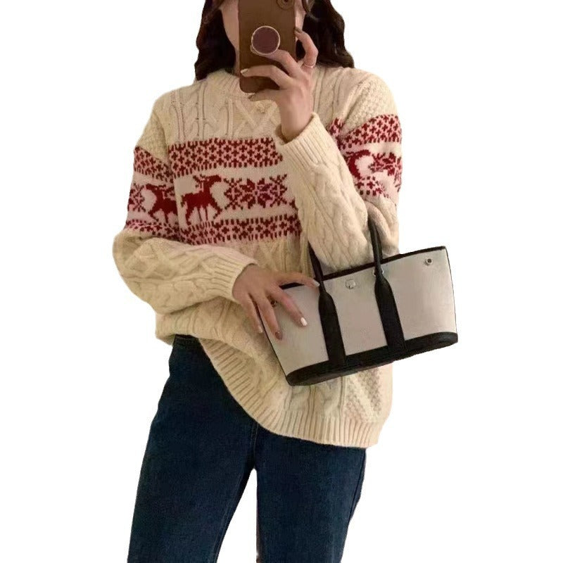 Jacquard Pullover Women's Loose Sweater