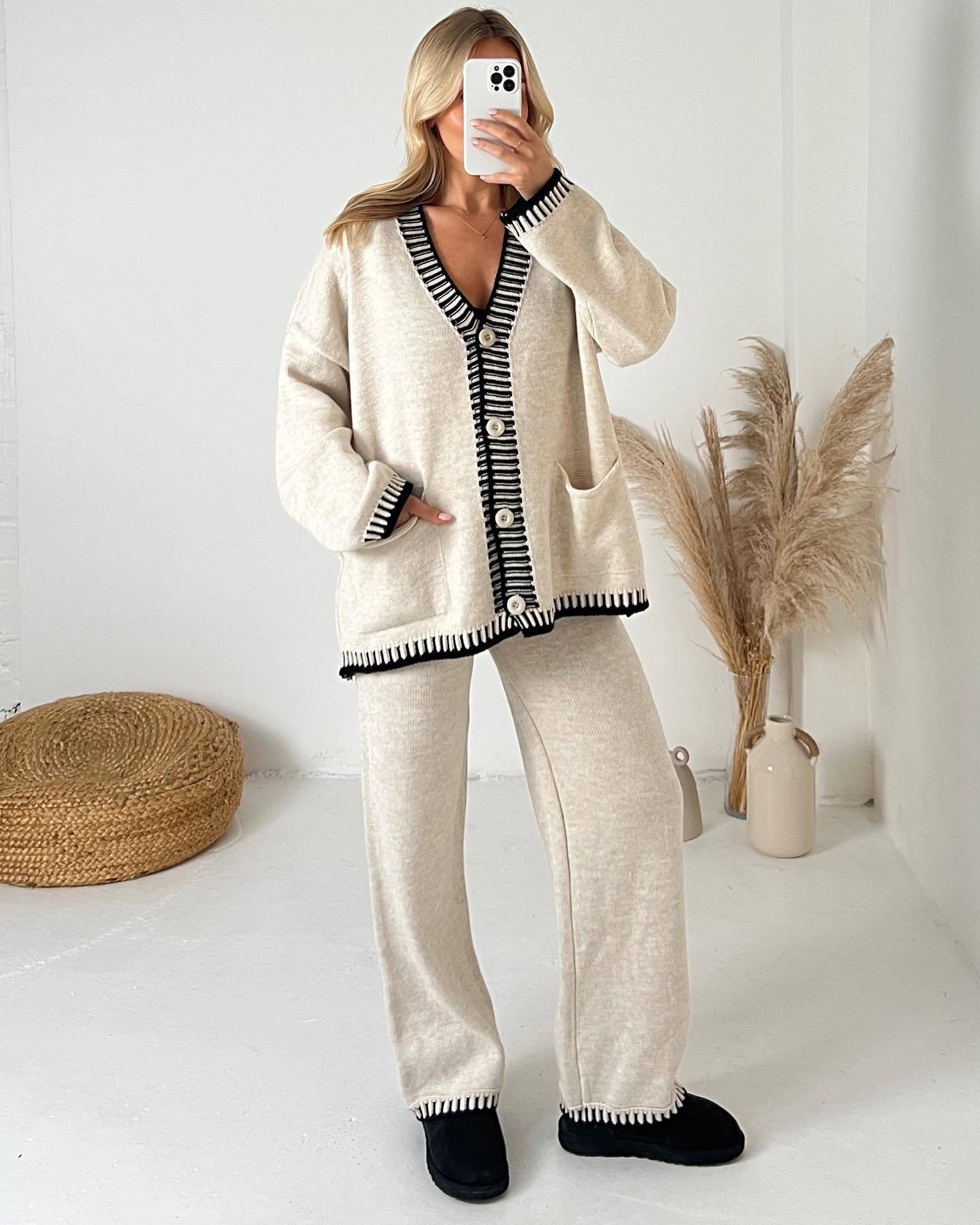 Women's Casual Knitted Single-breasted Two-piece Suit