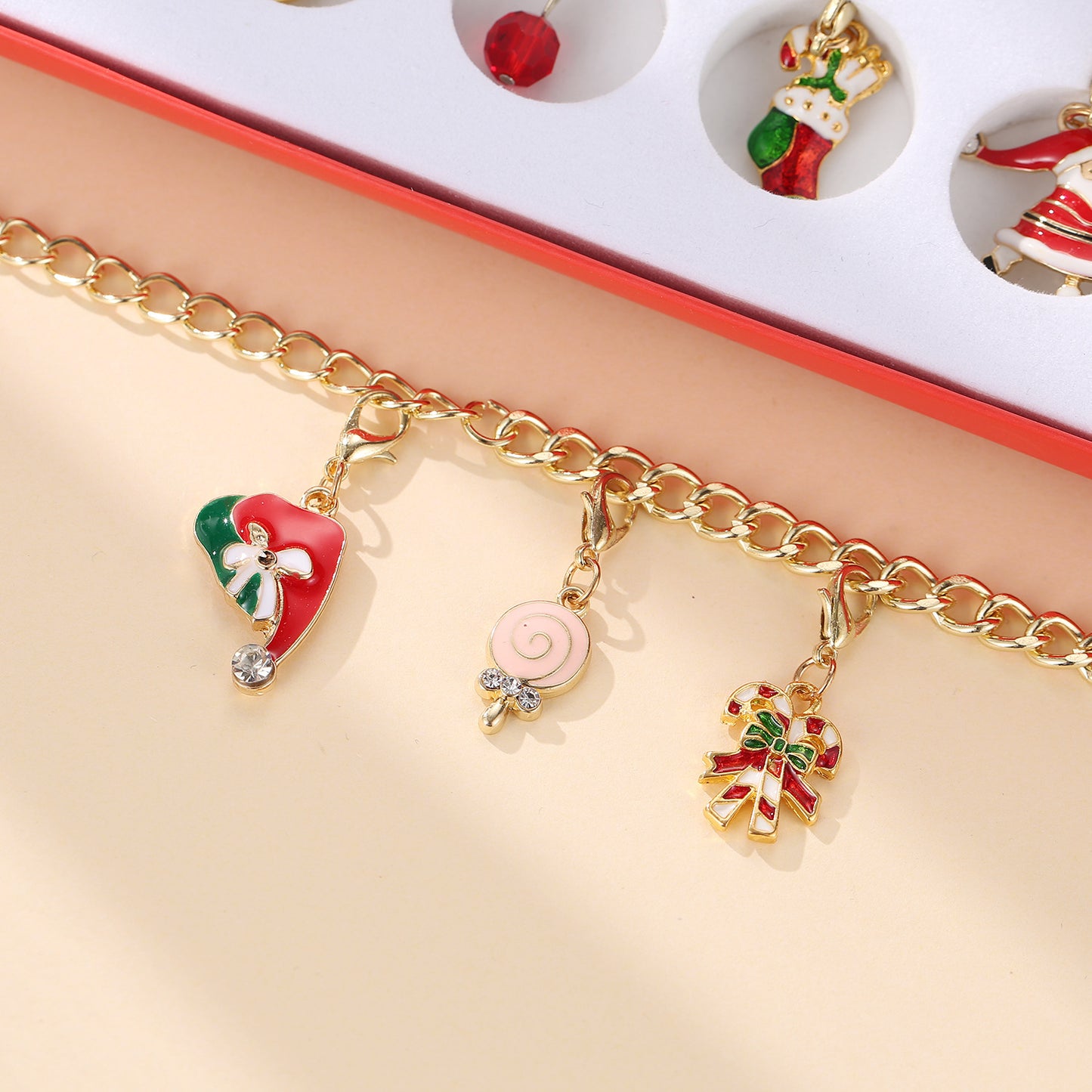 Christmas Advent Calendar Christmas Themed DIY Charm Jewelry Bracelet Necklace Making Kit for Girls