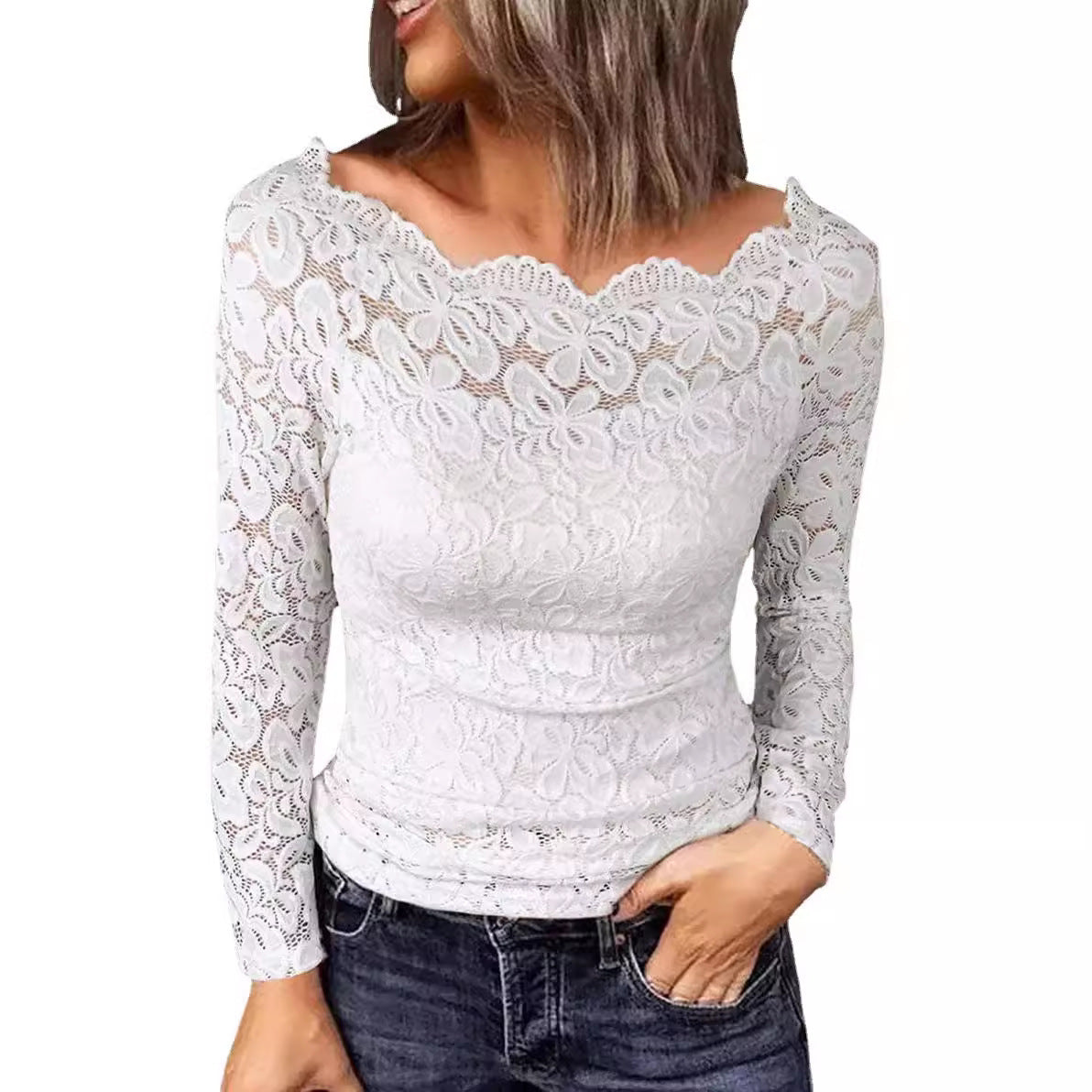 Women's New Off-neck Lace Stitching Coat Shirt