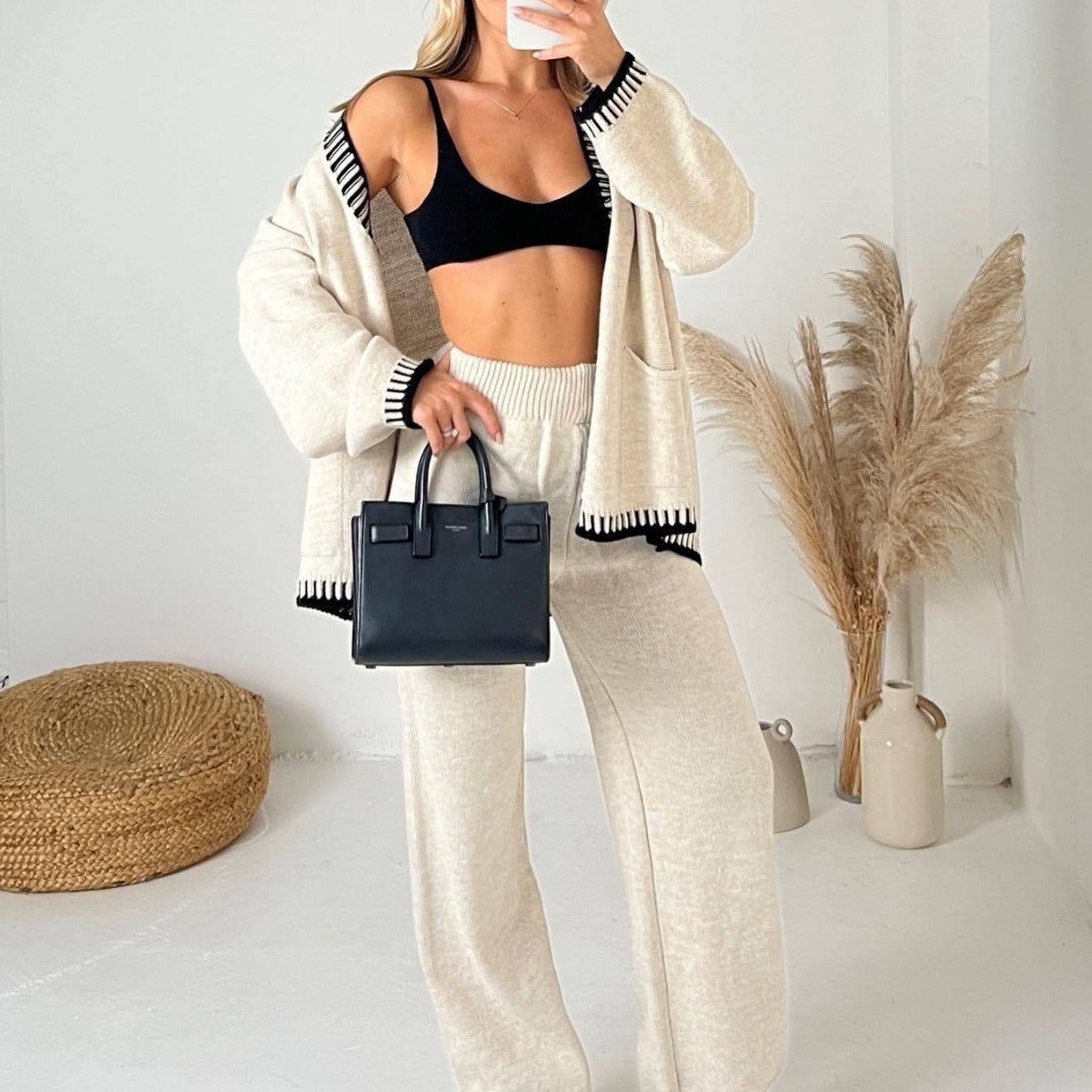 Women's Casual Knitted Single-breasted Two-piece Suit