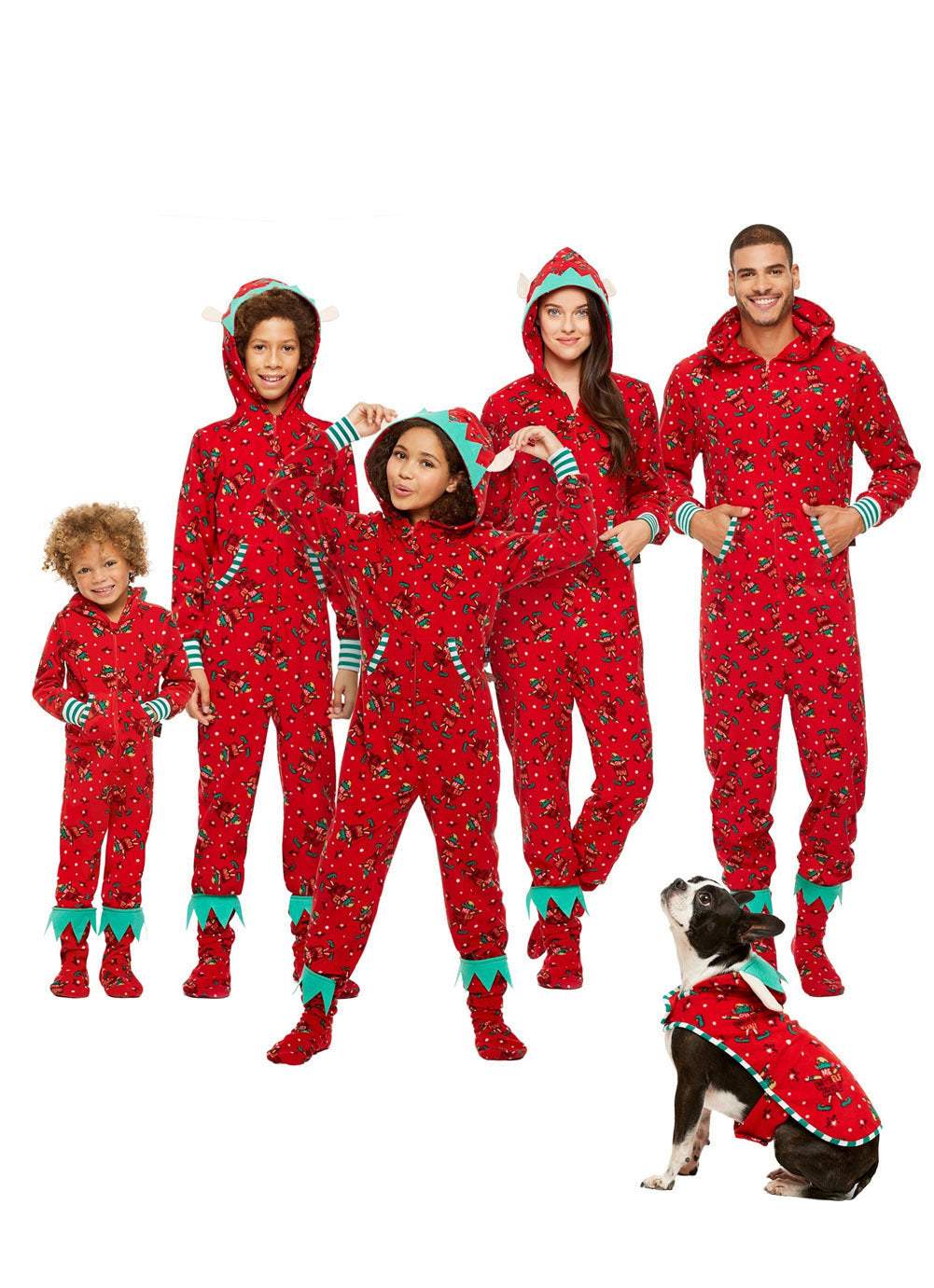 Fashionable Parent-child Hooded Christmas Print Jumpsuit