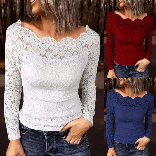 Women's New Off-neck Lace Stitching Coat Shirt