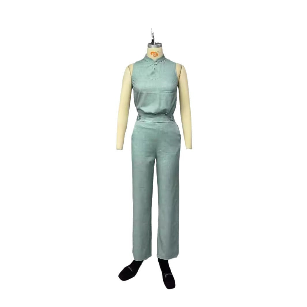 Sleeveless Top Tight Waist Straight Wide Leg Pants Suit