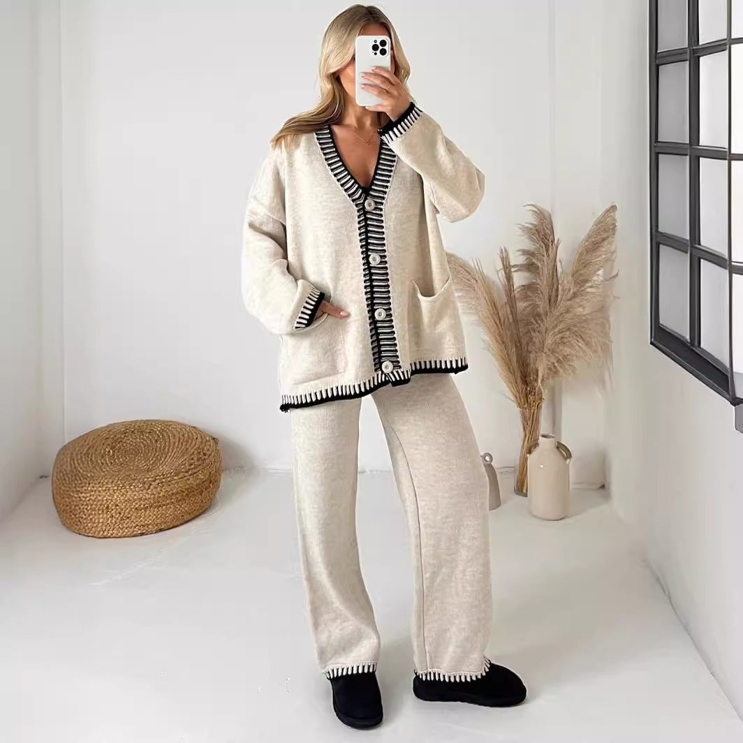 Women's Casual Knitted Single-breasted Two-piece Suit